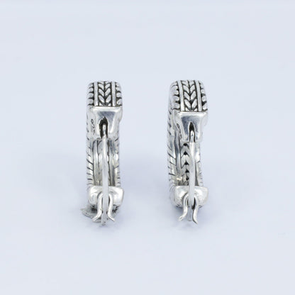 silver hoop earrings 925 sterling silver decorated with chain filigree ornament and antique finishing
