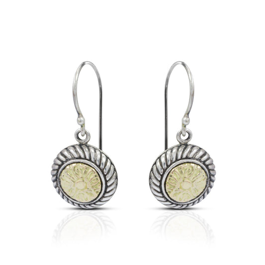 Lotus earrings 925 sterling silver decorated with 18K gold ornament and antique finishing