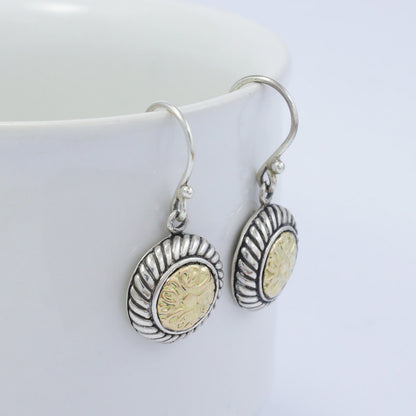 Lotus earrings 925 sterling silver decorated with 18K gold ornament and antique finishing