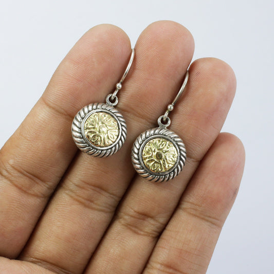 Lotus earrings 925 sterling silver decorated with 18K gold ornament and antique finishing