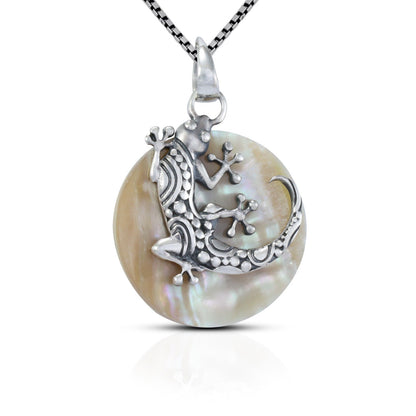 gecko pendant necklace 925 sterling silver with genuine golden yellow shell decorated with filigree ornament