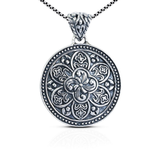 Lotus flower pendant 925 sterling silver with antique finishing and delicate filigree ornament