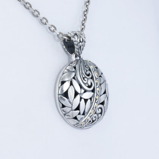 925 sterling silver pendant necklace decorated with beautiful ornament art Bali inspired and 18K yellow gold dot