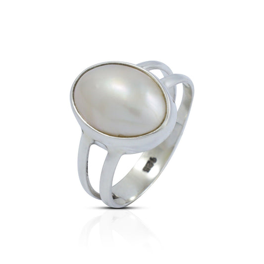 oval mabe pearl ring 925 sterling silver bezel set with split shank ring