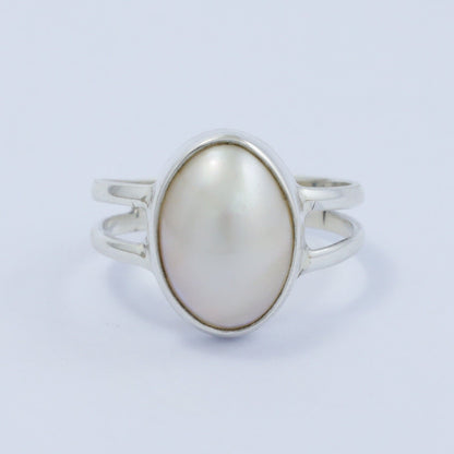 oval mabe pearl ring 925 sterling silver bezel set with split shank ring