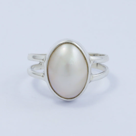 oval mabe pearl ring 925 sterling silver bezel set with split shank ring