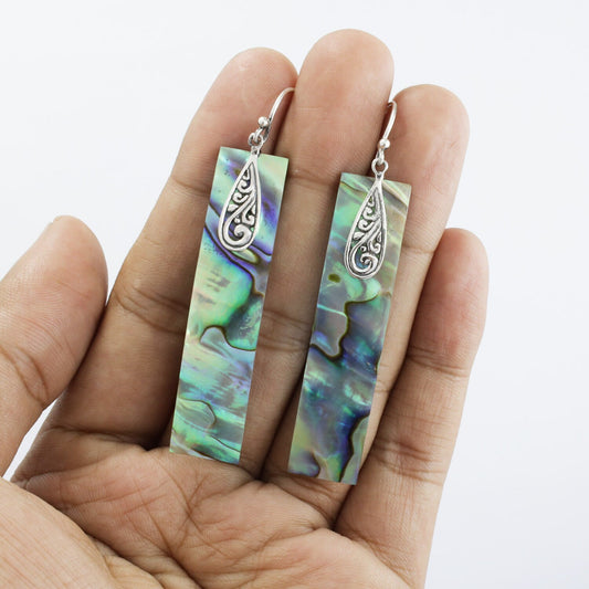 Abalone earrings 925 sterling silver decorated with swirl filigree ornament