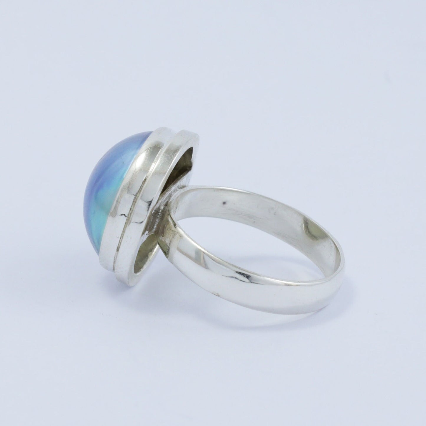blue mabe pearl ring 925 sterling silver with double bezel set