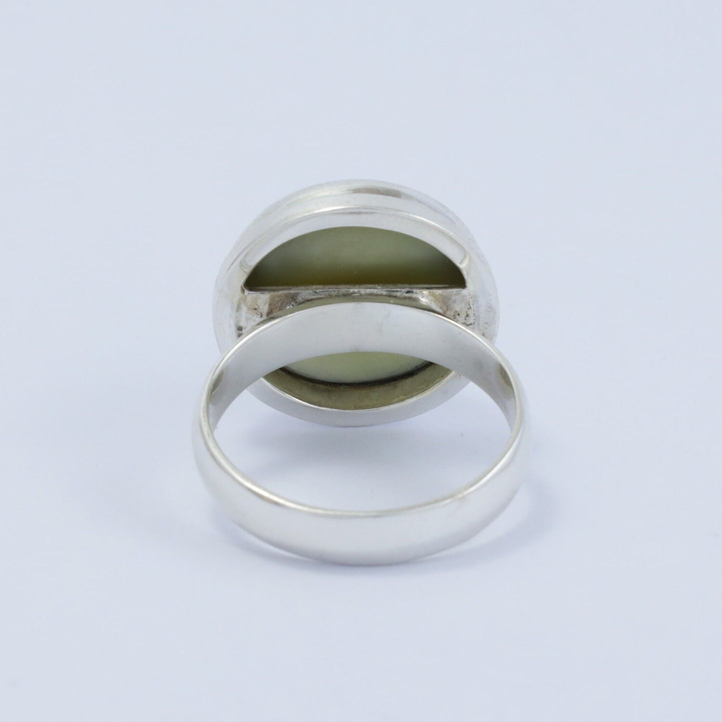 blue mabe pearl ring 925 sterling silver with double bezel set