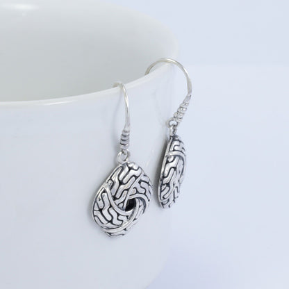 925 sterling silver knot earrings with dangle decorated with woven chain ornament and infinity shape