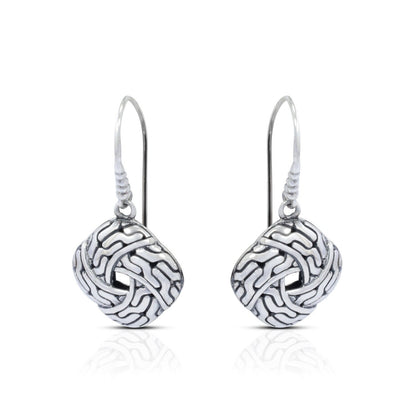 925 sterling silver knot earrings with dangle decorated with woven chain ornament and infinity shape