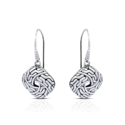 925 sterling silver knot earrings with dangle decorated with woven chain ornament and infinity shape