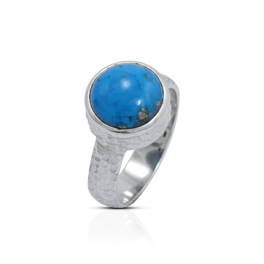 blue turquoise ring 925 sterling silver for women decorated with hummer style finishing