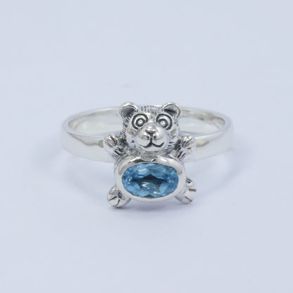 teddy bear ring 925 sterling silver with genuine blue topaz