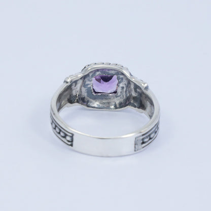 genuine amethyst ring 925 sterling silver decorated with cable style rope