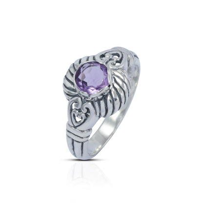 amethyst ring 925 sterling silver with cable style ornament and filigree