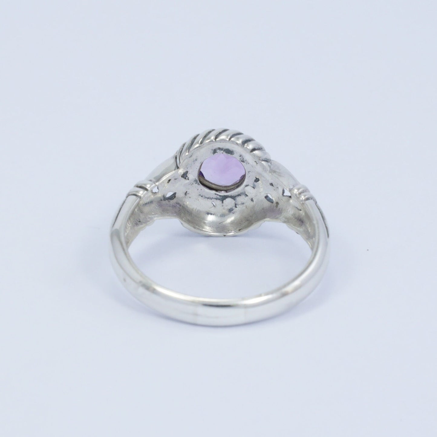 amethyst ring 925 sterling silver with cable style ornament and filigree