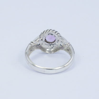 amethyst ring 925 sterling silver with cable style ornament and filigree