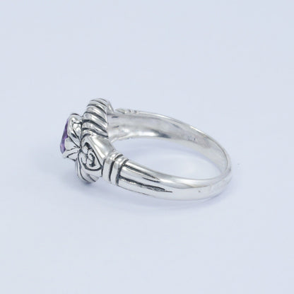 amethyst ring 925 sterling silver with cable style ornament and filigree