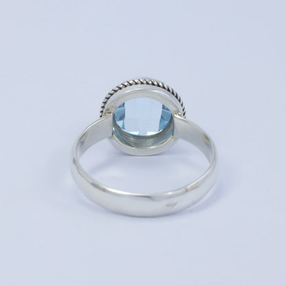 blue topaz ring 925 sterling silver with bezel set with cable rope edge