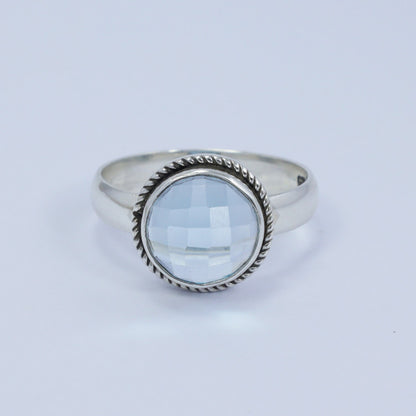 blue topaz ring 925 sterling silver with bezel set with cable rope edge