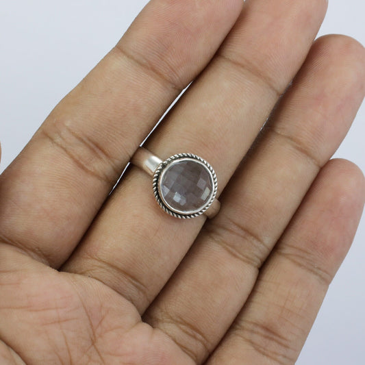 blue topaz ring 925 sterling silver with bezel set with cable rope edge