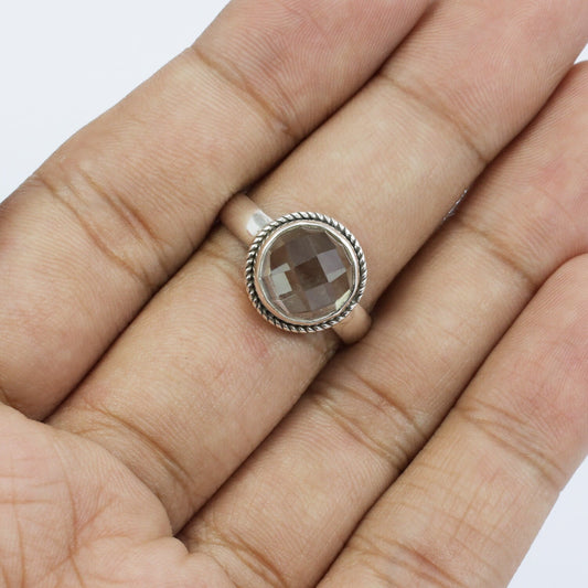 White topaz ring 925 sterling silver with bezel set with cable rope edge