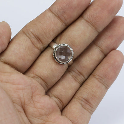 Round Green Amethyst ring 925 sterling silver With woven chain bezel ornament