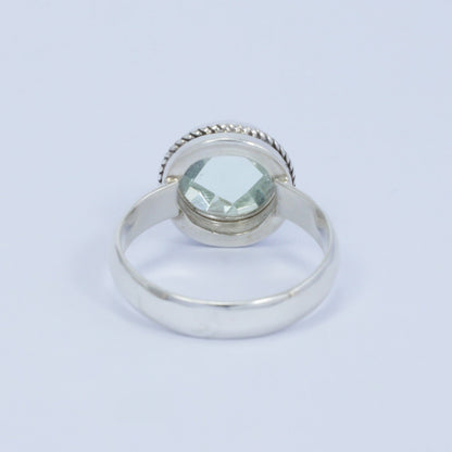 Round Green Amethyst ring 925 sterling silver With woven chain bezel ornament