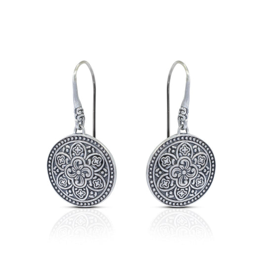 lotus earrings 925 sterling silver oxidized finishing decorated with filigree ornament two sided