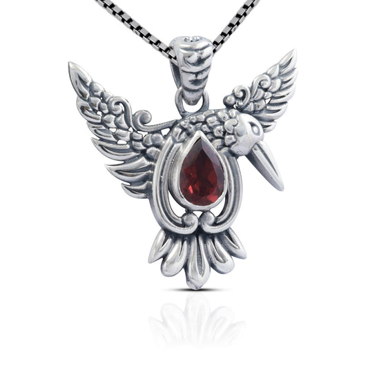 pigeon Bird pendant necklace 925 sterling silver with genuine red Garnet