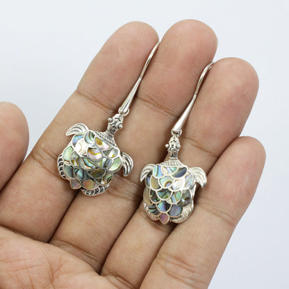 turtle earrings 925 sterling silver decorated with abalone shell
