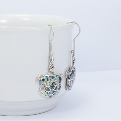 turtle earrings 925 sterling silver decorated with abalone shell