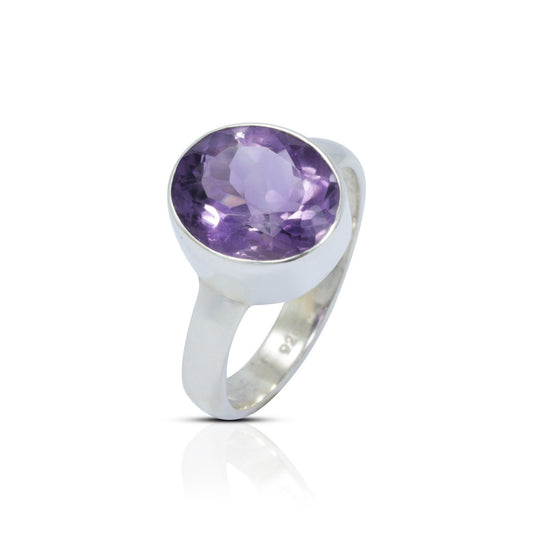 oval amethyst ring 925 sterling silver with handmade bezel set