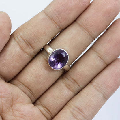 oval amethyst ring 925 sterling silver with handmade bezel set