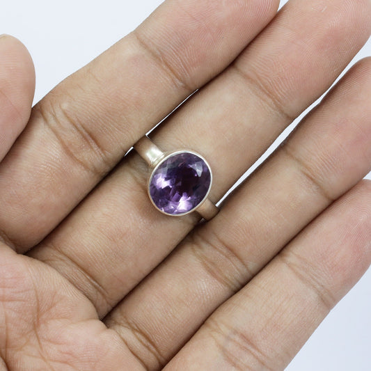 oval amethyst ring 925 sterling silver with handmade bezel set