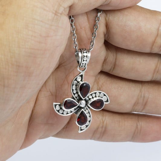 windmill pendant 925 sterling silver decorated with genuine red garnet and dot ornament