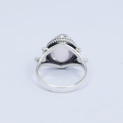 oval rose quartz ring 925 sterling silver with cable style ornament