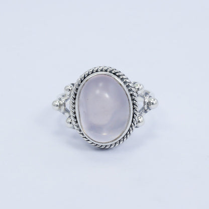 oval rose quartz ring 925 sterling silver with cable style ornament