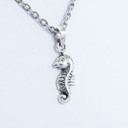 silver sea horse pendant necklace 925 sterling silver with antique finished