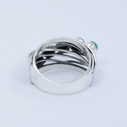 turquoise ring with woven style shank 925 sterling silver with genuine turquoise
