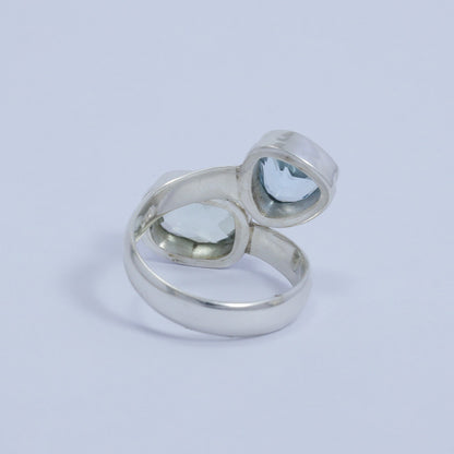 green amethyst ring 925 sterling silver bypass style with blue topaz