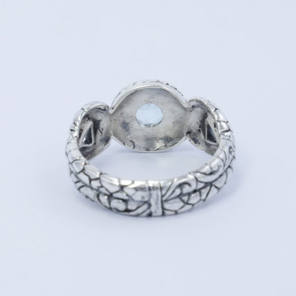 blue topaz ring 925 sterling silver decorated with cable style ornament filigree