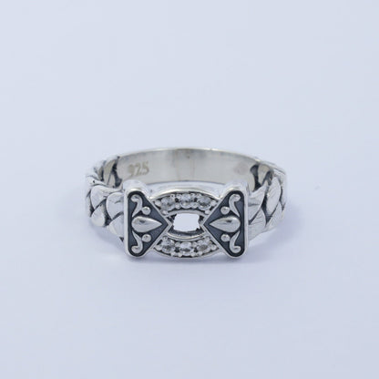 chain ring 925 sterling silver with filigree ornament and white crystal micro setting