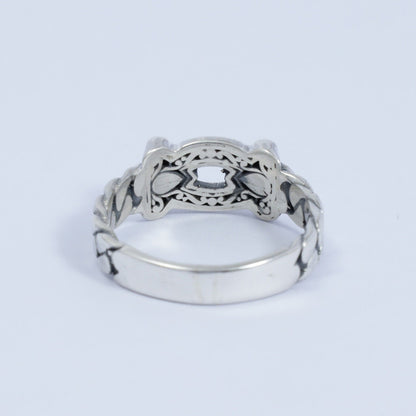 chain ring 925 sterling silver with filigree ornament and white crystal micro setting