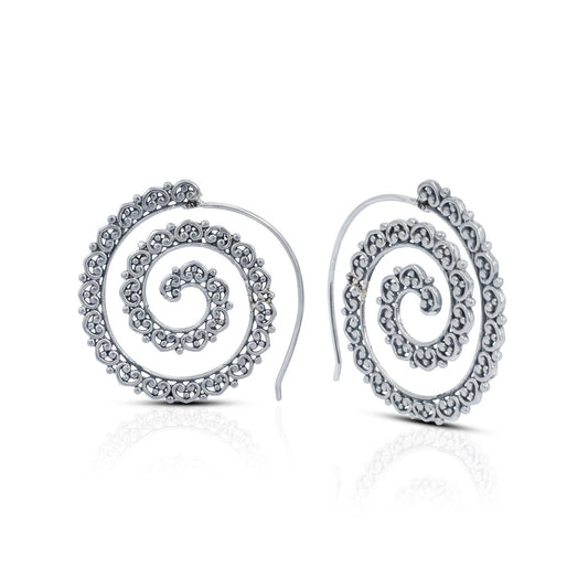 hoop earrings spiral 925 sterling silver with open work ornament