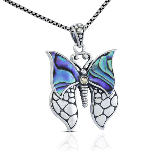 Butterfly Pendant 925 sterling silver with abalone shell and 18k yellow gold