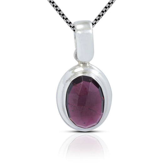 red garnet pendant necklace 925 sterling silver bezel set oval shape
