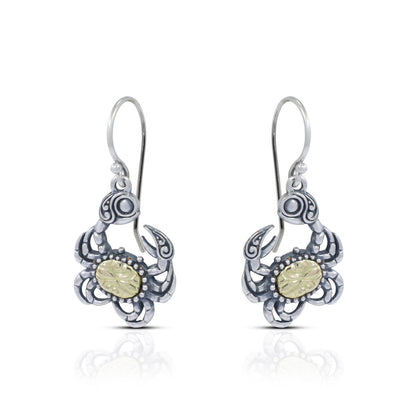 silver crab earrings 925 sterling silver decorated with genuine 18K yellow gold ornament