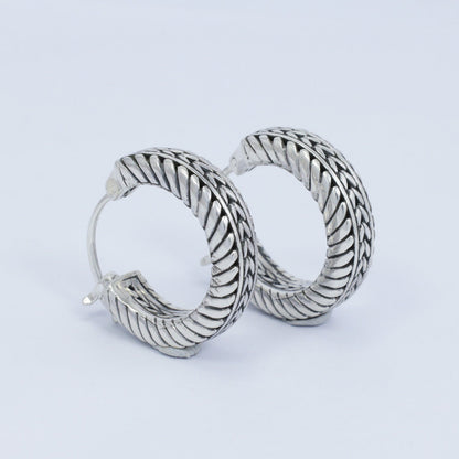 silver hoop earrings 925 sterling silver decorated with chain filigree ornament and antique finishing